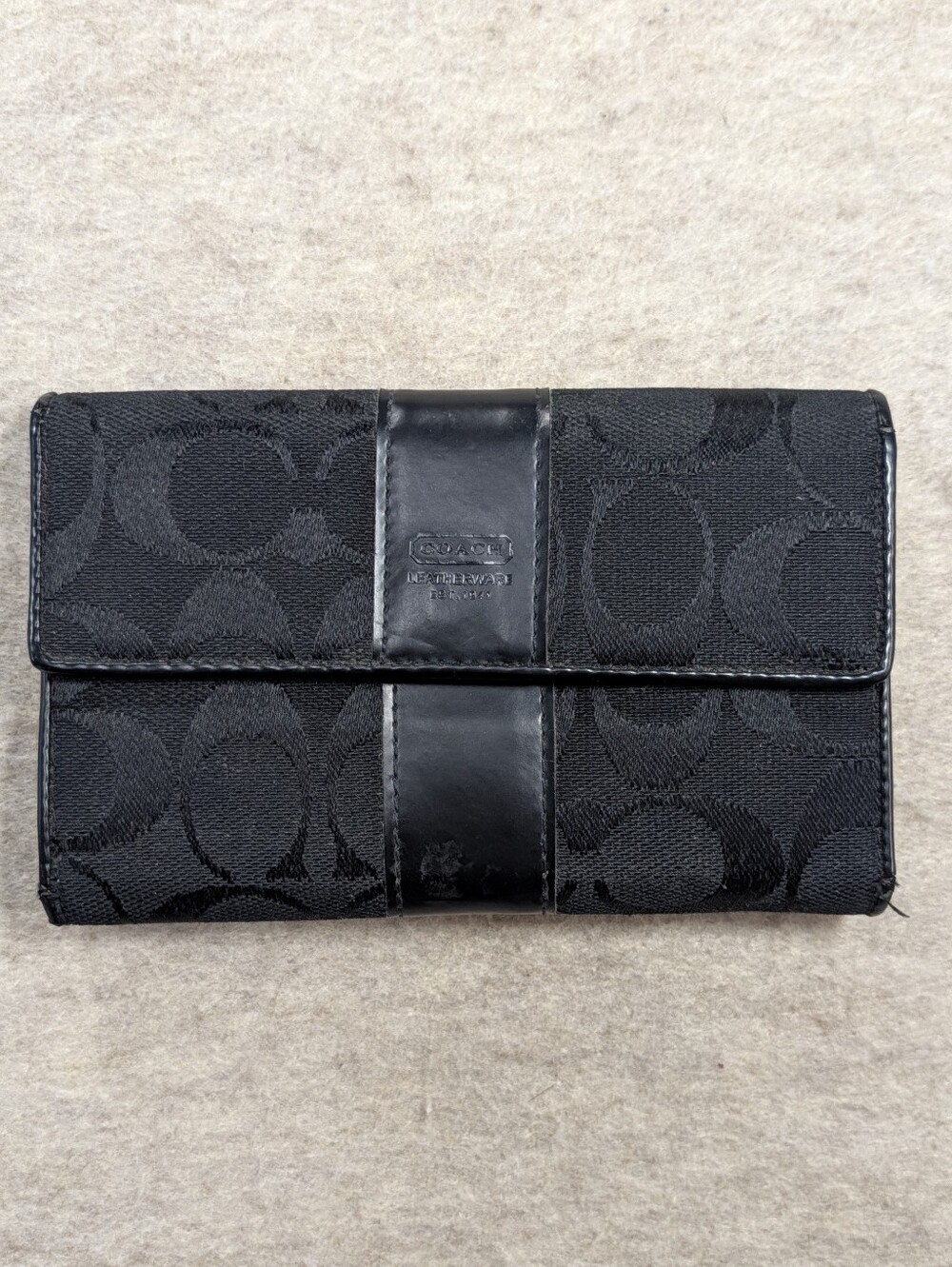 COACH Vintage Signaturale Satin C Monogram Satin Tri Fold Wallet Black